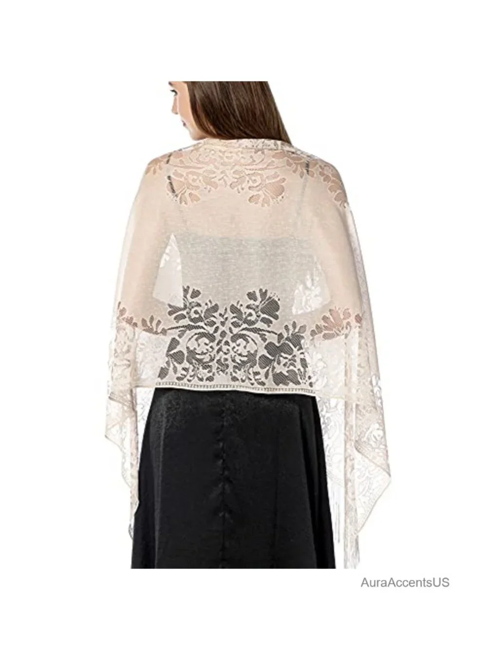 Floral Lace Shawl with Tassels Sheer Wrap for Wedding Evening Party
